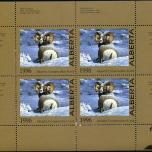AWF1b -- Alberta Wildlife Conservation stamp 1996 Big Horn Sheep by Tom Mansarez. mini sheet of 4
