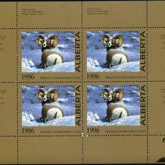 AWF1b -- Alberta Wildlife Conservation stamp 1996 Big Horn Sheep by Tom Mansarez. mini sheet of 4