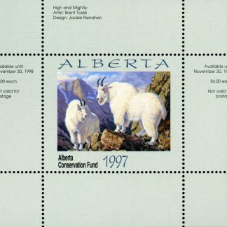 AWF2 -- Alberta Wildlife Conservation stamp 1997 Rocky Mountain Goat by Brent Todd. mini sheet