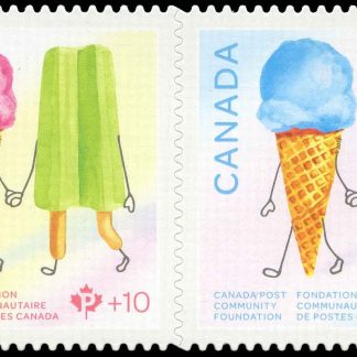 Canada Stamp - B - Semi Postal #B29i - Canada Post Community Foundation (2019) 2 x (P (90¢) + 10¢) Horizontal se-tenant pair (B28-9), die cut to shape from Quarterly Pack/Annual Collection