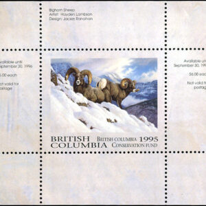 BCC1* - British Columbia Conservation 1995 Bighorn Sheep by Hayden Lambson. Single mini sheet with matching folder
