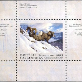 BCC1* - British Columbia Conservation 1995 Bighorn Sheep by Hayden Lambson. Single mini sheet with matching folder