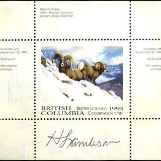 BCC1a* - British Columbia Conservation 1995 Bighorn Sheep by Hayden Lambson. Single mini sheet with matching folder - ARTIST SIGNED