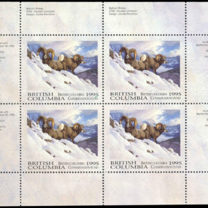 British Columbia Conservation Fund Stamp #BCC1b - Big Horn Sheep by Hayden Lambson (1995) miniature sheet of 4