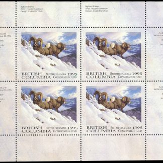 British Columbia Conservation Fund Stamp #BCC1b - Big Horn Sheep by Hayden Lambson (1995) miniature sheet of 4