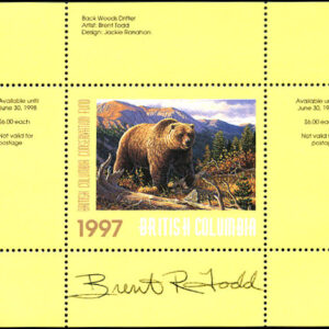 BCC3a* - British Columbia Conservation 1997 Grizzly Bear by Brent Todd. Single mini sheet with matching folder - artist signed