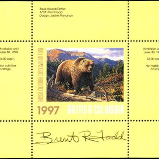 BCC3a* - British Columbia Conservation 1997 Grizzly Bear by Brent Todd. Single mini sheet with matching folder - artist signed