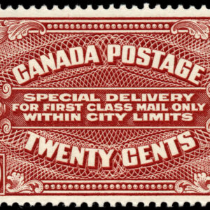 Canada Stamp - E - Special Delivery #E2 - Special Delivery Stamps (1922) 20¢ Dry printing, 42½ mm wide VFNH