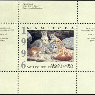 MWF3* - Manitoba Wildlife conservation stamp 1996 Lynx by Glenn Olson. Single mini sheet with matching folder