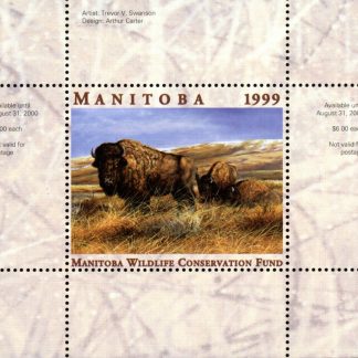 MWF6* -- Manitoba Wildlife conservation stamp 1999 Bison by Trevor Swanson. mini sheet with matching folder