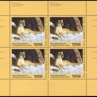 New Brunswick Conservation Fund Stamp #NBW2b - Eastern Cougar by Tom Mansanarez (1995) Miniature sheet of 4