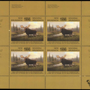 New Brunswick Conservation Fund Stamp #NBW3B - Moose by David MacIntosh (1996) Miniature sheet of 4