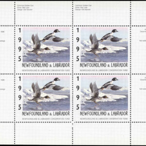 Newfoundland & Labrador Conservation Fund Stamp #NLW2b - Common Golden Eye by Mia Lane (1995) 4 x $6 Miniature sheet of 4