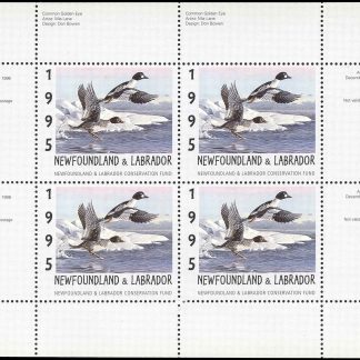 Newfoundland & Labrador Conservation Fund Stamp #NLW2b - Common Golden Eye by Mia Lane (1995) 4 x $6 Miniature sheet of 4