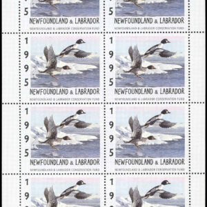 Newfoundland & Labrador Conservation Fund Stamp #NLW2f - Common Golden Eye by Mia Lane (1995) 8 x $6 Sheet of 8
