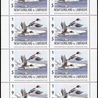Newfoundland & Labrador Conservation Fund Stamp #NLW2f - Common Golden Eye by Mia Lane (1995) 8 x $6 Sheet of 8