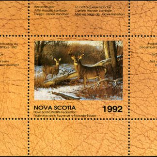 NSW1* -- Nova Scotia Wildlife Conservation 1992 Whitetail Deer by Hayden Lambson. Single mini sheet with matching folder