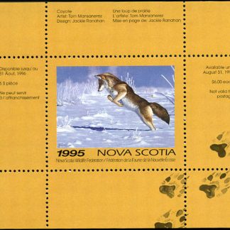 NSW4* -- Nova Scotia Wildlife Conservation 1995 Coyote by Tom Mansanarez. Single mini sheet with matching folder