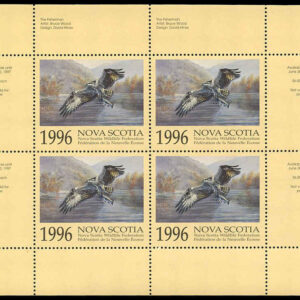 Nova Scotia Wildlife Federation Stamp #NSW5b - Osprey by Bruce John Wood (1996) 4 x $6 Miniature sheet of 4