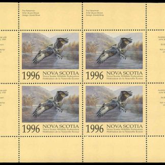 Nova Scotia Wildlife Federation Stamp #NSW5b - Osprey by Bruce John Wood (1996) 4 x $6 Miniature sheet of 4
