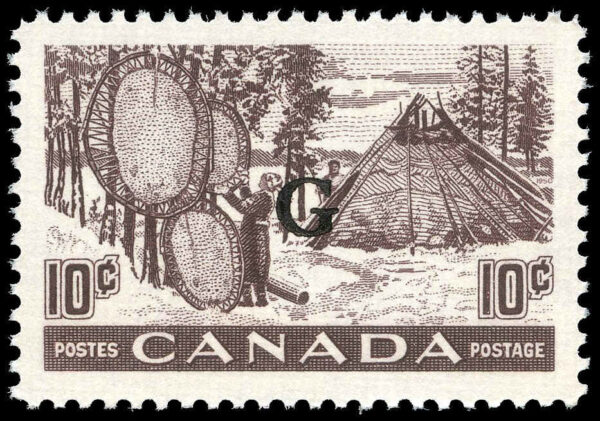 Canada Stamp - O - Official #O26 - Fur-Drying Skins (b) (1950) 10¢ Overprinted G