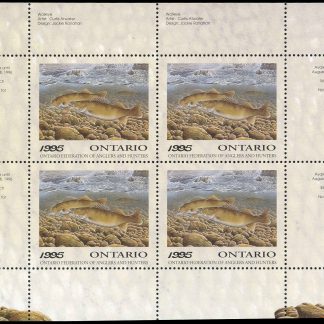 Ontario Federation of Anglers & Hunters Stamp #OW3b - Walleye by Curtis Atwater (1995) 4 x $6 Miniature sheet of 4