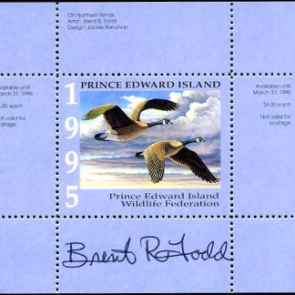 PEW1a* - Prince Edward Island Wildlife Conservation 1995 Canada Geese by Brent R. Todd. mini sheet with matching folder - artist signed