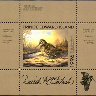 PEW2a* - Prince Edward Island Wildlife Conservation 1996 Woodcock by David MacIntosh. Single mini sheet - artist signed