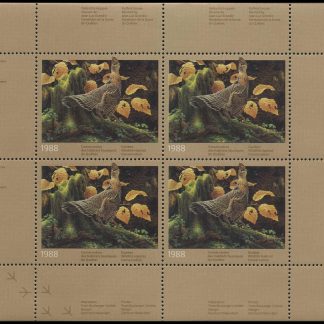 Quebec Wildlife Habitat Conservation Stamp #QW1a - Ruffed Grouse by Jean Luc Grondin (1988) 4 x $5 Miniature sheet of 4 stamps