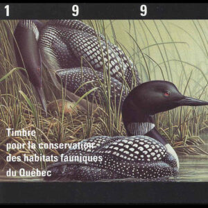 Quebec Wildlife Habitat Conservation Stamp #QW3 - Common Loons by Pierre Leduc (1990) $6 Single mini sheet in booklet