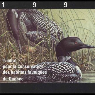 Quebec Wildlife Habitat Conservation Stamp #QW3 - Common Loons by Pierre Leduc (1990) $6 Single mini sheet in booklet