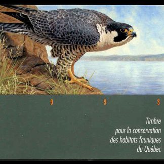 Quebec Wildlife Habitat Conservation Stamp #QW6 - Peregrine Falcon by Ghislain Caron (1993) $6 Single mini sheet in booklet
