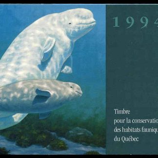 Quebec Wildlife Habitat Conservation Stamp #QW7 - Belugas by Daniel Grenier (1994) $7 Single mini sheet in booklet