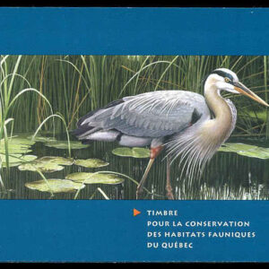 Quebec Wildlife Habitat Conservation Stamp #QW9B - Great Blue Heron by Jean-Charles Daumas (1996) $7.50 Single mini sheet Surcharge for Capex 1996 show