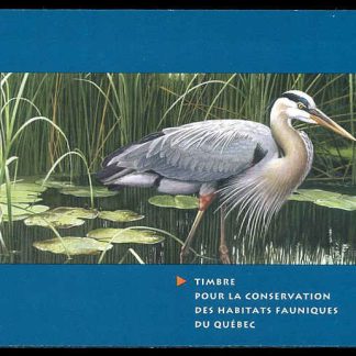 Quebec Wildlife Habitat Conservation Stamp #QW9B - Great Blue Heron by Jean-Charles Daumas (1996) $7.50 Single mini sheet Surcharge for Capex 1996 show