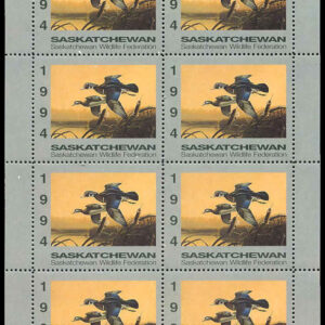 Saskatchewan Wildlife Federation Stamp #SW5f - Wood Ducks by Wayne Dowdy (1994) 8 x $6 Sheet of 8