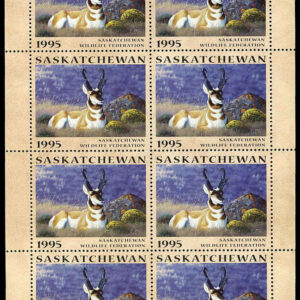 Saskatchewan Wildlife Federation Stamp #SW6f - Antelopes by Tom Mansanarez (1995) 8 x $6 Sheet of 8