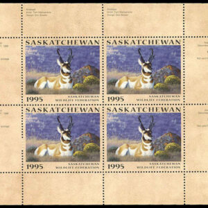 Saskatchewan Wildlife Federation Stamp #SW6b - Antelopes by Tom Mansanarez (1995) 4 x $6 Miniature sheet of 4