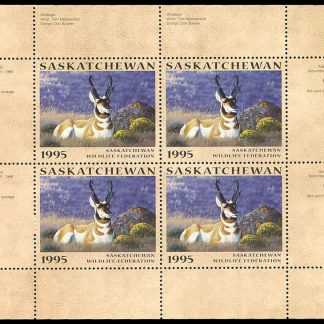 Saskatchewan Wildlife Federation Stamp #SW6b - Antelopes by Tom Mansanarez (1995) 4 x $6 Miniature sheet of 4