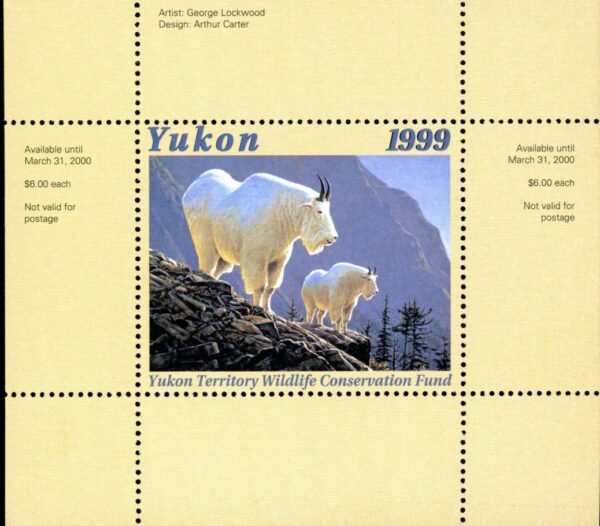 YW4* - Yukon Wildlife Conservation 1999 Rocky Mountain Goat by George Lockwood. mini sheet with matching folder
