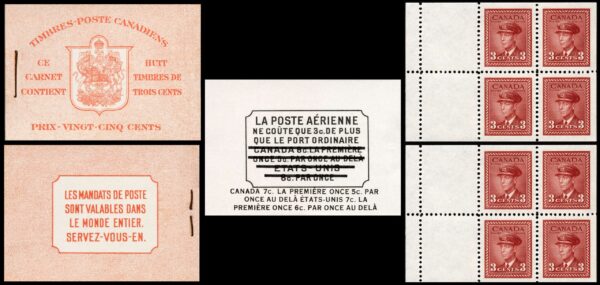 Canada Stamp Booklet - #BK34d King George VI War (1942) 25¢ Type I, surcharged rate page, (2 x 251a)