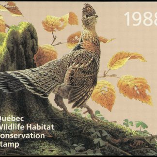 Quebec Wildlife Habitat Conservation Stamp #QW1 - Ruffed Grouse by Jean Luc Grondin (1988) $5 Single mini sheet in Booklet
