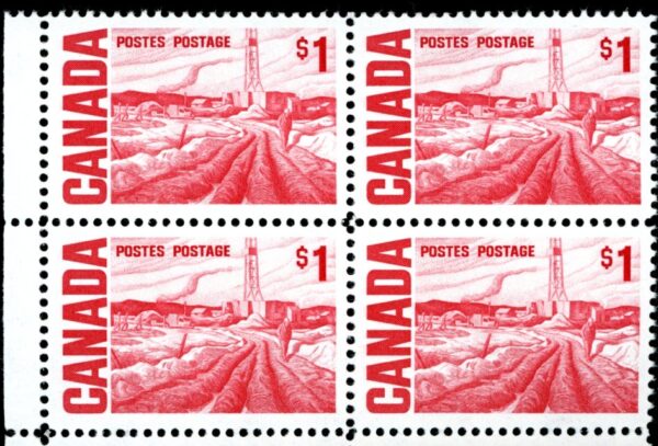 Canada Stamp CORNER BLOCK#465bii - Edmonton Oil Field, by H.G. Glyde (1971) $1