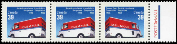 Canada Stamp #1273iii - Canada Post Corporation (1990) 3 x 39¢ Horizontal se-tenant strip of 3 (2 x 1272, 1273)