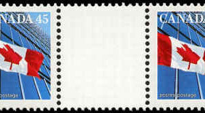 Canada Stamp #1362i - Flag over Building (1998) 2 x 45¢ Horizontal pair, gutter between
