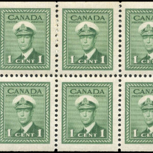Canada Stamp #249b - King George VI in Navy Uniform (1942) 6 x 1¢ Booklet pane of 6 x 1¢ (249as), (BK 32)