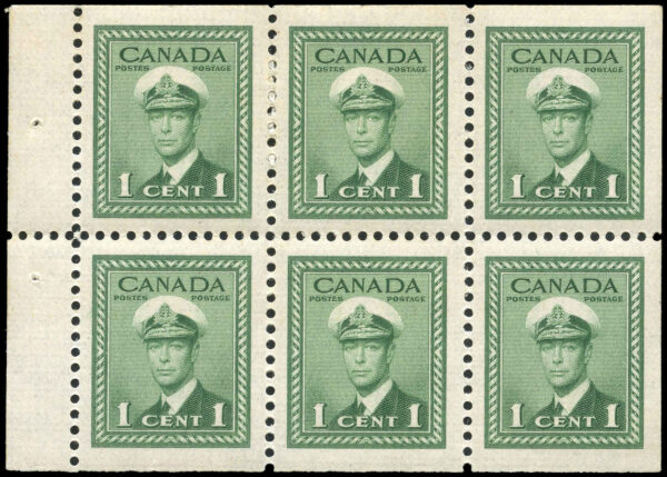 Canada Stamp #249b - King George VI in Navy Uniform (1942) 6 x 1¢ Booklet pane of 6 x 1¢ (249as), (BK 32)