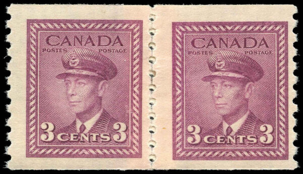 Canada Stamp #266re-pa - King George VI (1943) 2 x 3¢ Repair paste-up pair MH