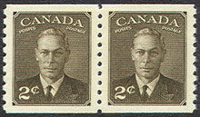 Canada Stamp #298pa - King George VI (1950) 2 x 2¢ Pair