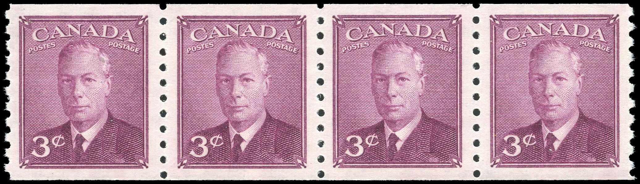 Canada Stamp #299strip - King George VI (1950) 4 x 3¢ Strip of 4